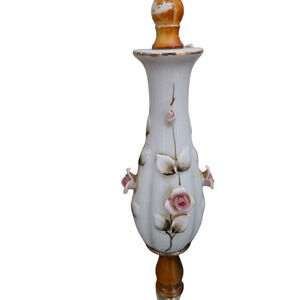 Vintage Porcelain Lamp with Applied Pink Roses & Glass Base 14” Tested Works